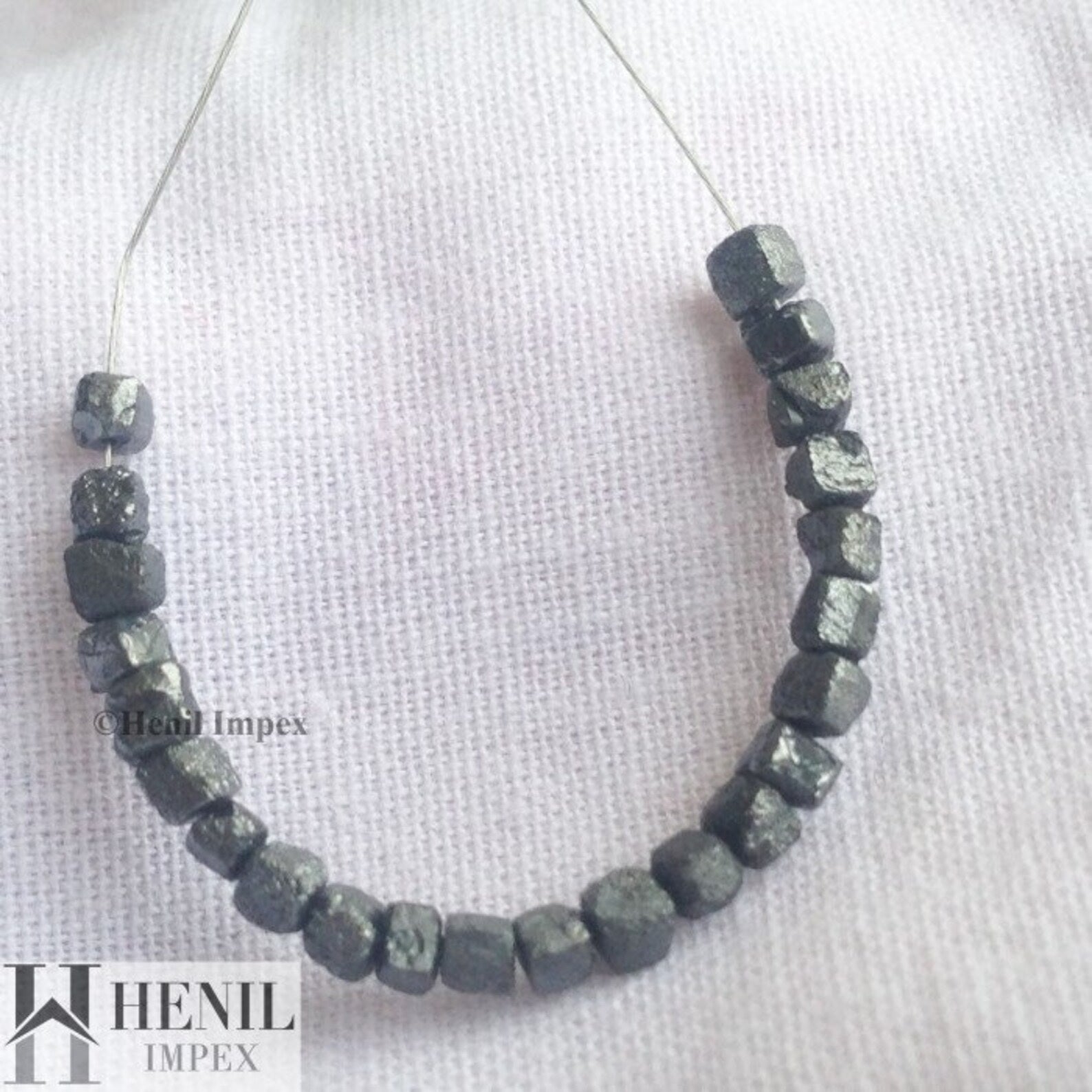 2.00 Ct Natural Black Cube Rough Loose Diamond Beads wt Drilled Hole for Necklace