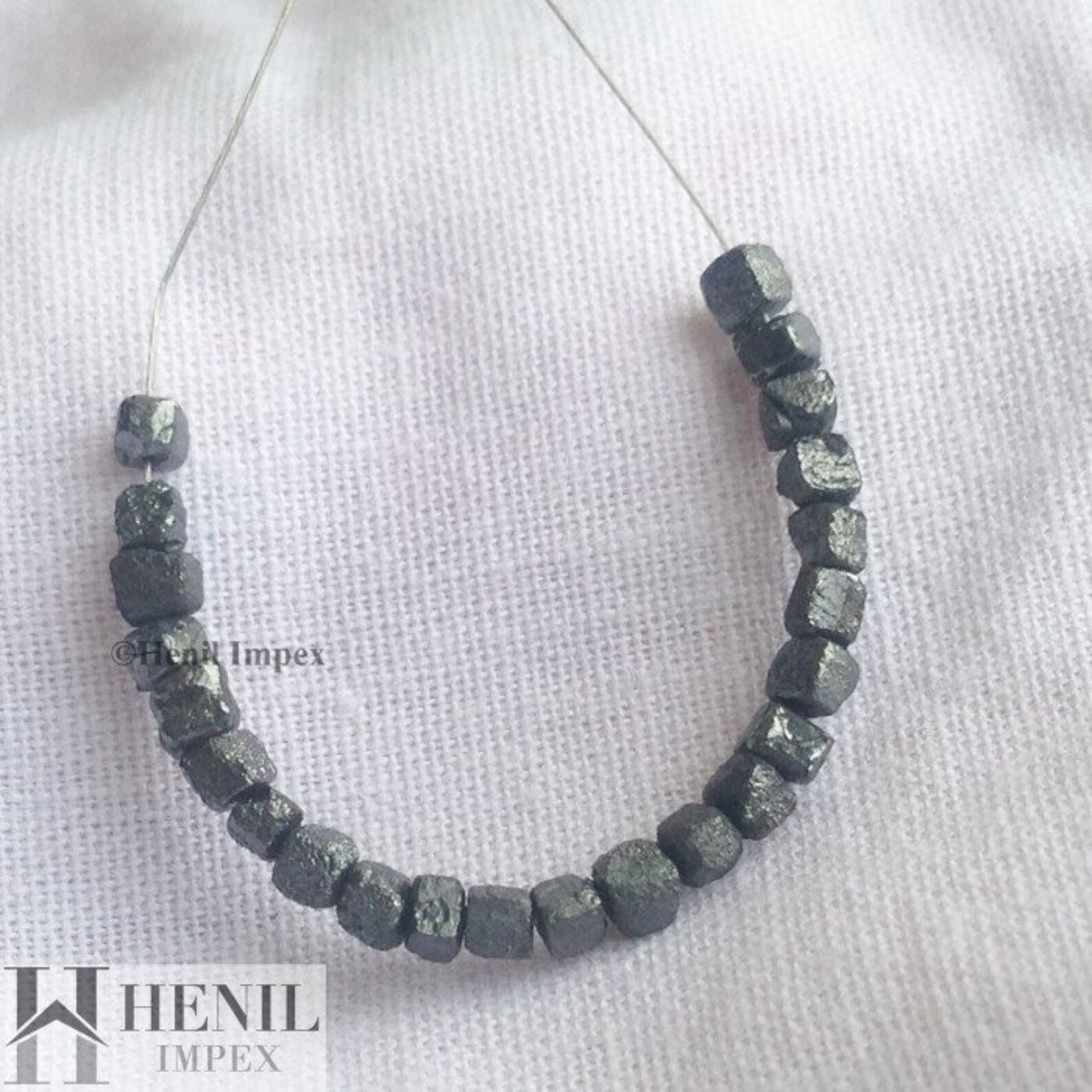 2.00 Ct Natural Black Cube Rough Loose Diamond Beads wt Drilled Hole for Necklace