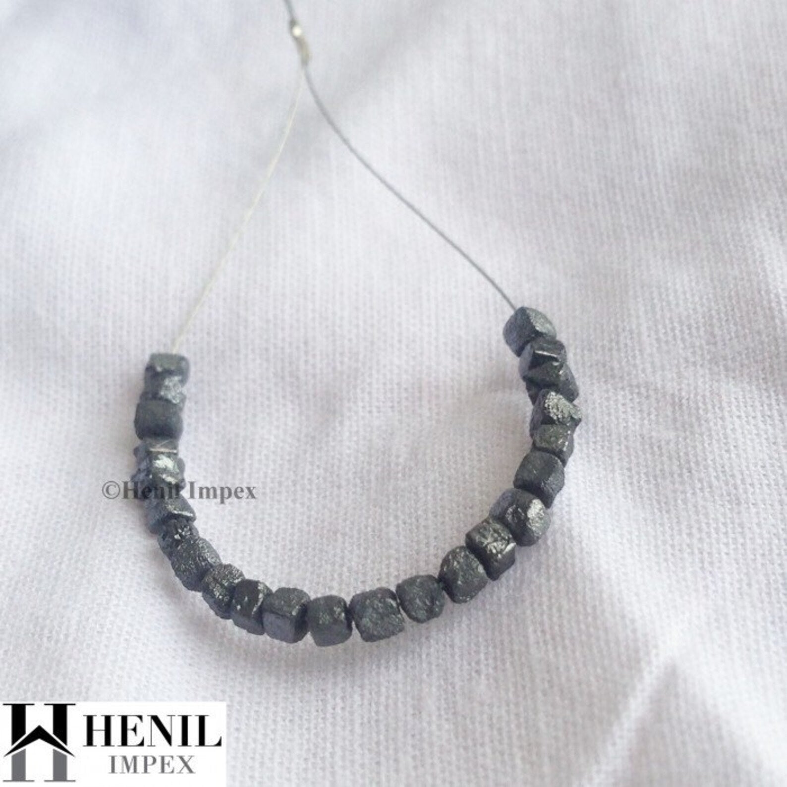 2.00 Ct Natural Black Cube Rough Loose Diamond Beads wt Drilled Hole for Necklace