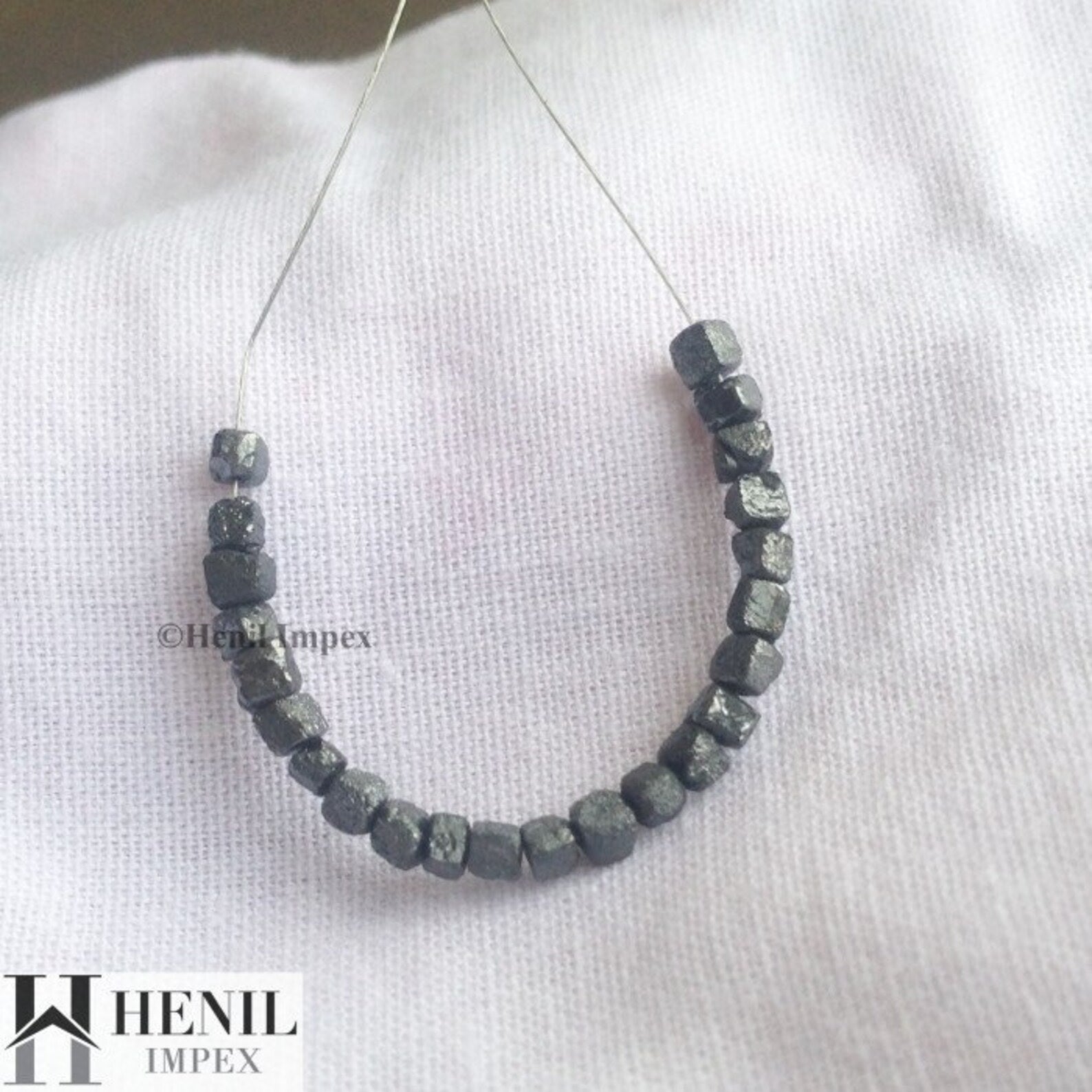 2.00 Ct Natural Black Cube Rough Loose Diamond Beads wt Drilled Hole for Necklace