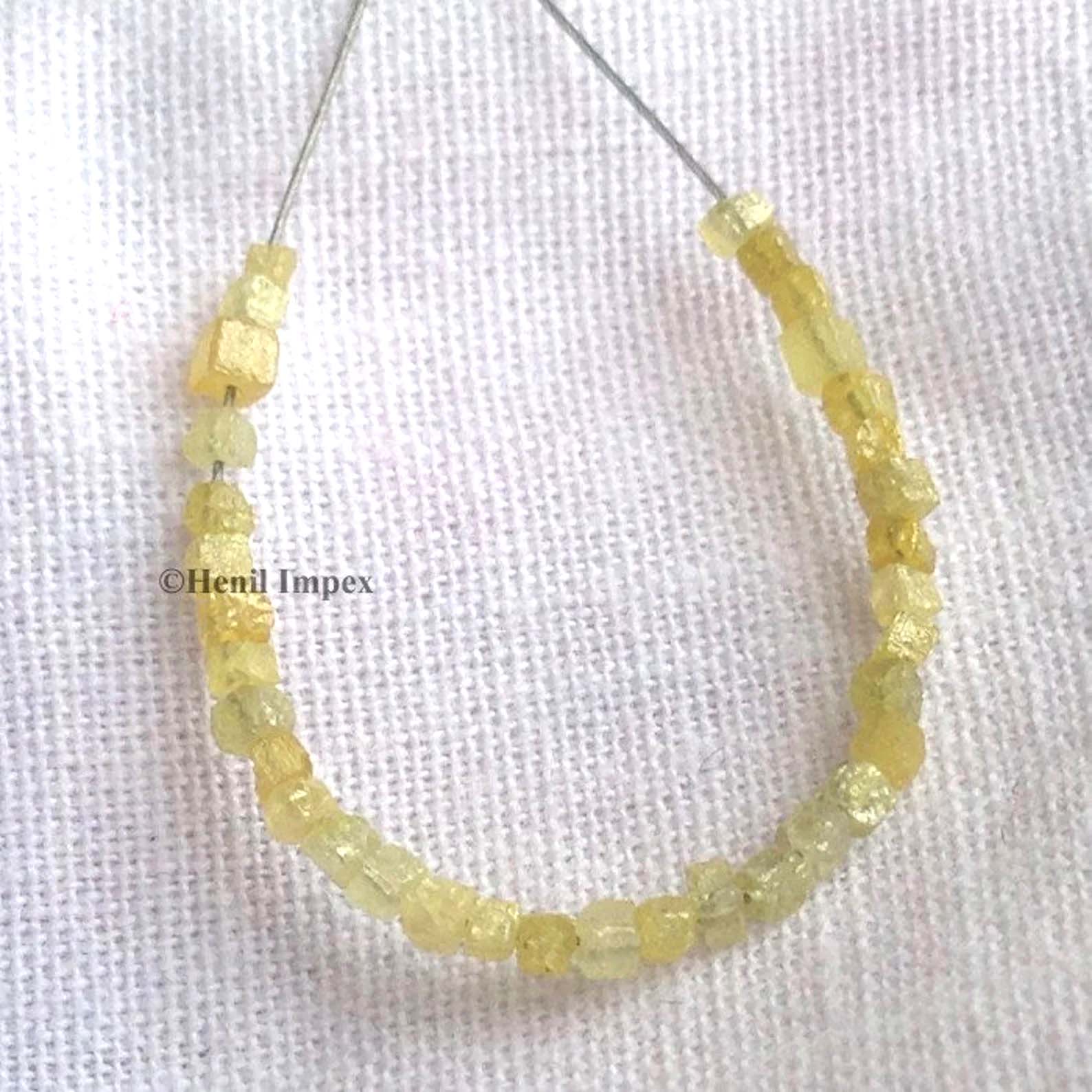 2.00 Ct 1.50-2.00 MM Natural Yellow Color Cube Raw Rough Loose Diamond Beads wt Drilled Hole for Jewelry