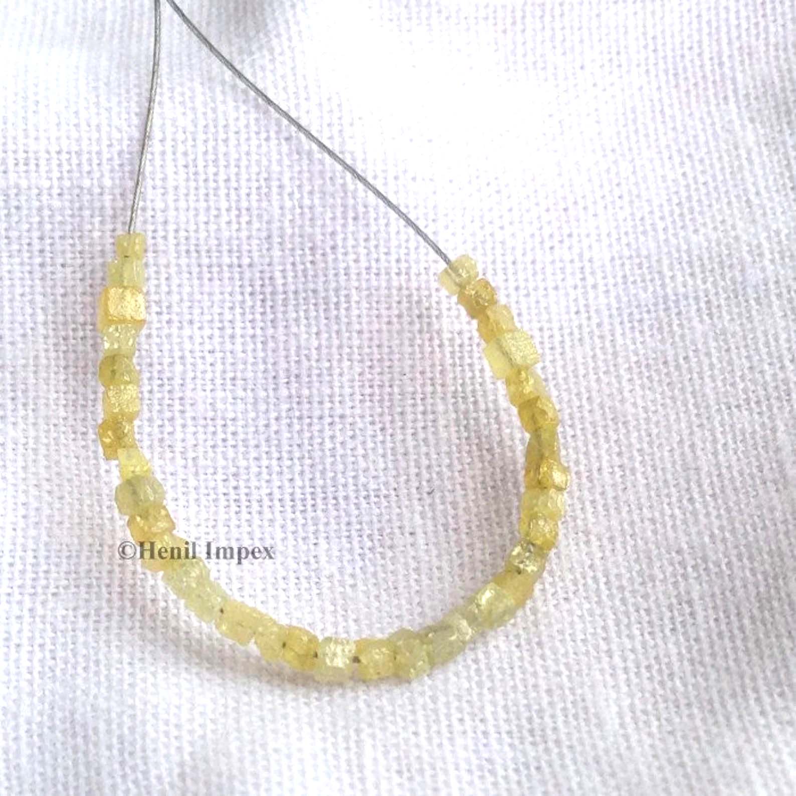2.00 Ct 1.50-2.00 MM Natural Yellow Color Cube Raw Rough Loose Diamond Beads wt Drilled Hole for Jewelry