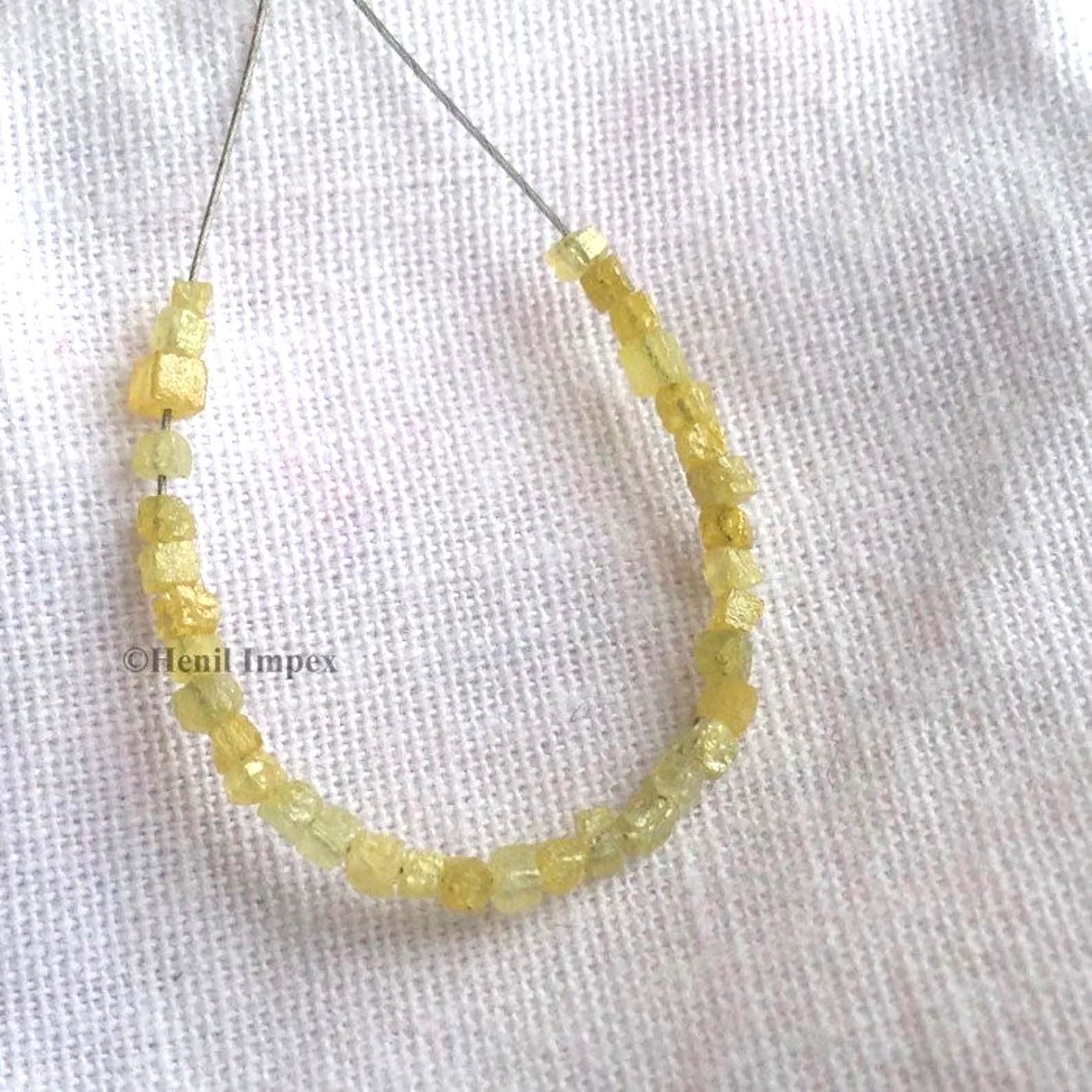 2.00 Ct 1.50-2.00 MM Natural Yellow Color Cube Raw Rough Loose Diamond Beads wt Drilled Hole for Jewelry