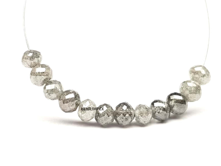 5.00 Ct 2.00-3.00 MM Natural Salt and Pepper Round Loose Diamond Beads wt Drilled Hole for Necklace , Gray Color Diamond