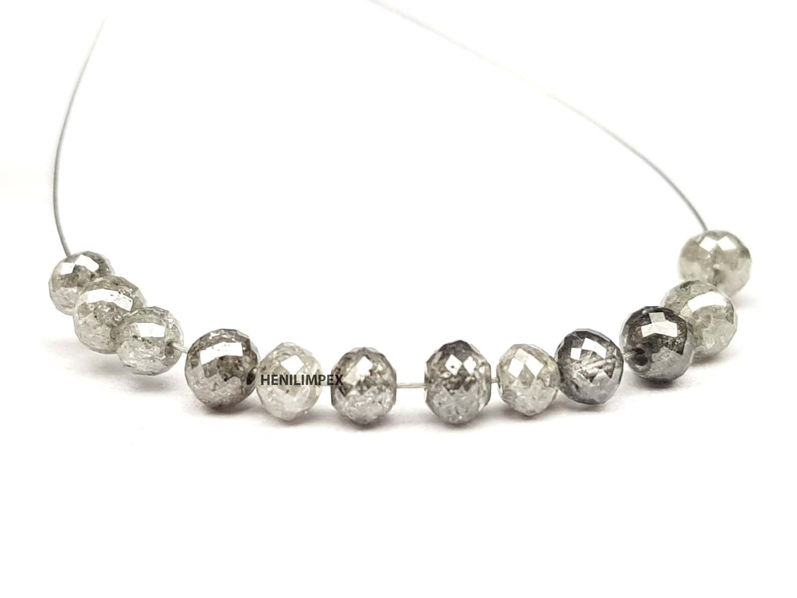 1.00 Ct 2.00-3.00 MM Natural Salt and Pepper Round Loose Diamond Beads wt Drilled Hole for Necklace