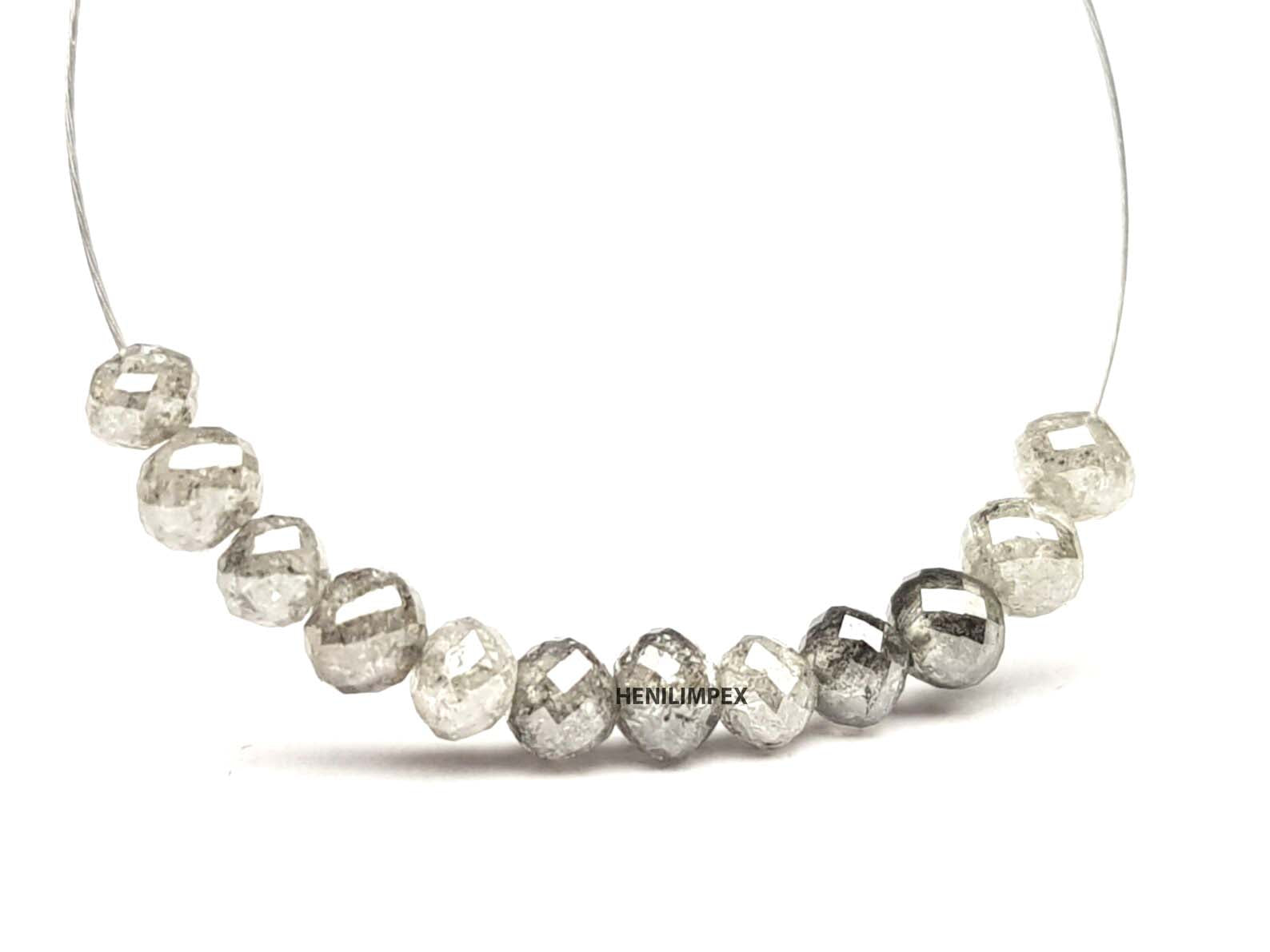 1.00 Ct 2.00-3.00 MM Natural Salt and Pepper Round Loose Diamond Beads wt Drilled Hole for Necklace
