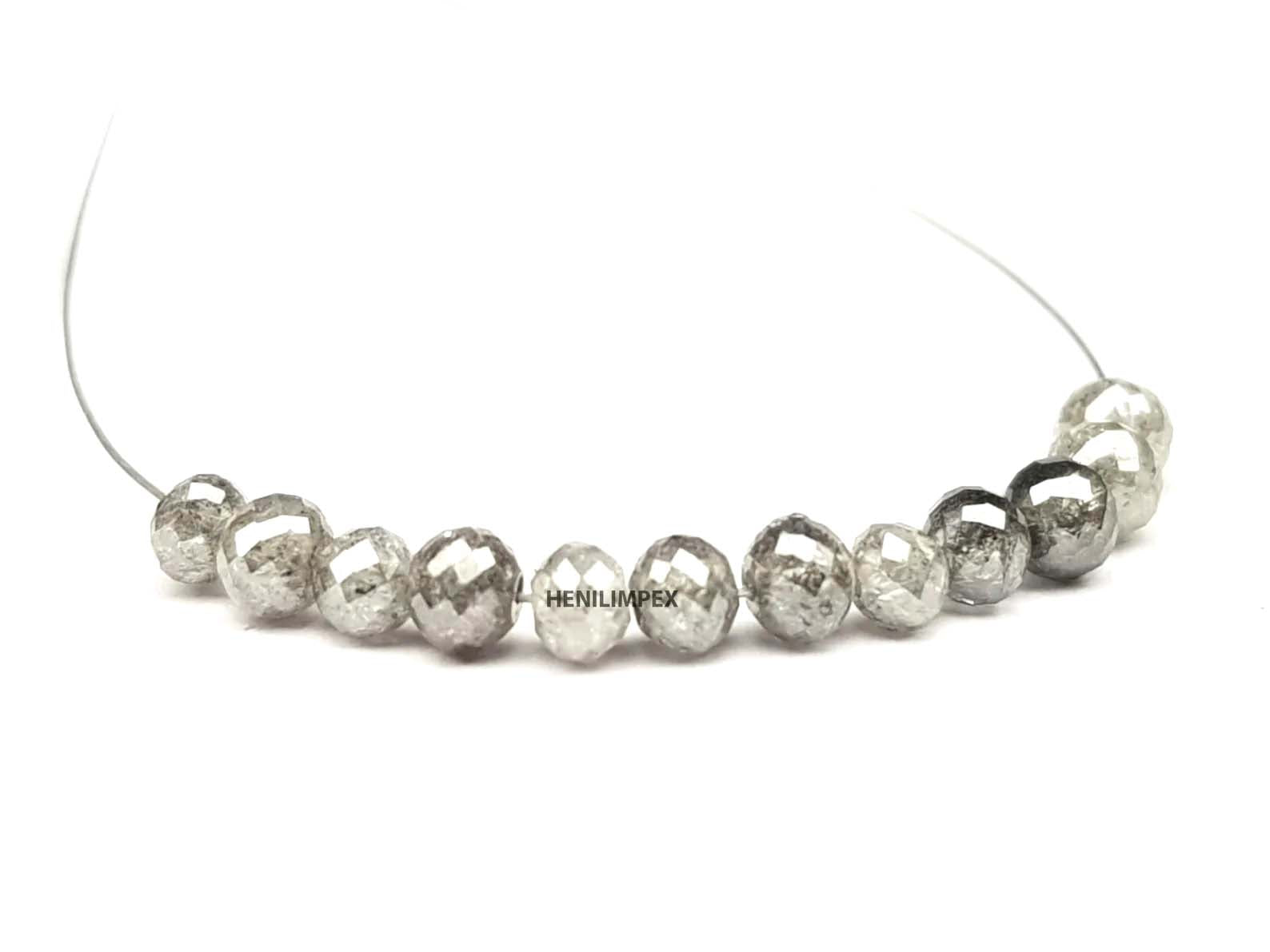 1.00 Ct 2.00-3.00 MM Natural Salt and Pepper Round Loose Diamond Beads wt Drilled Hole for Necklace