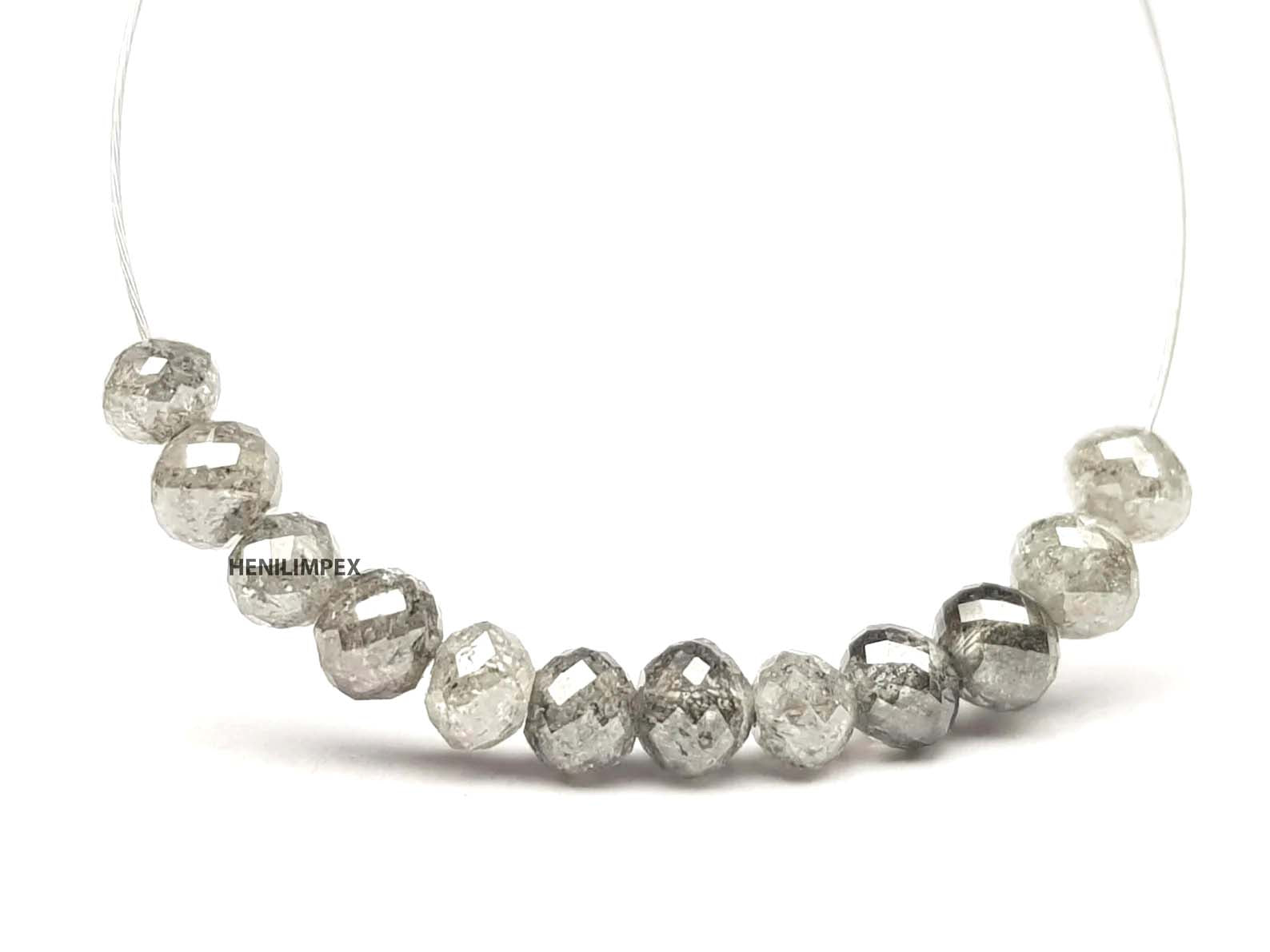 1.00 Ct 2.00-3.00 MM Natural Salt and Pepper Round Loose Diamond Beads wt Drilled Hole for Necklace