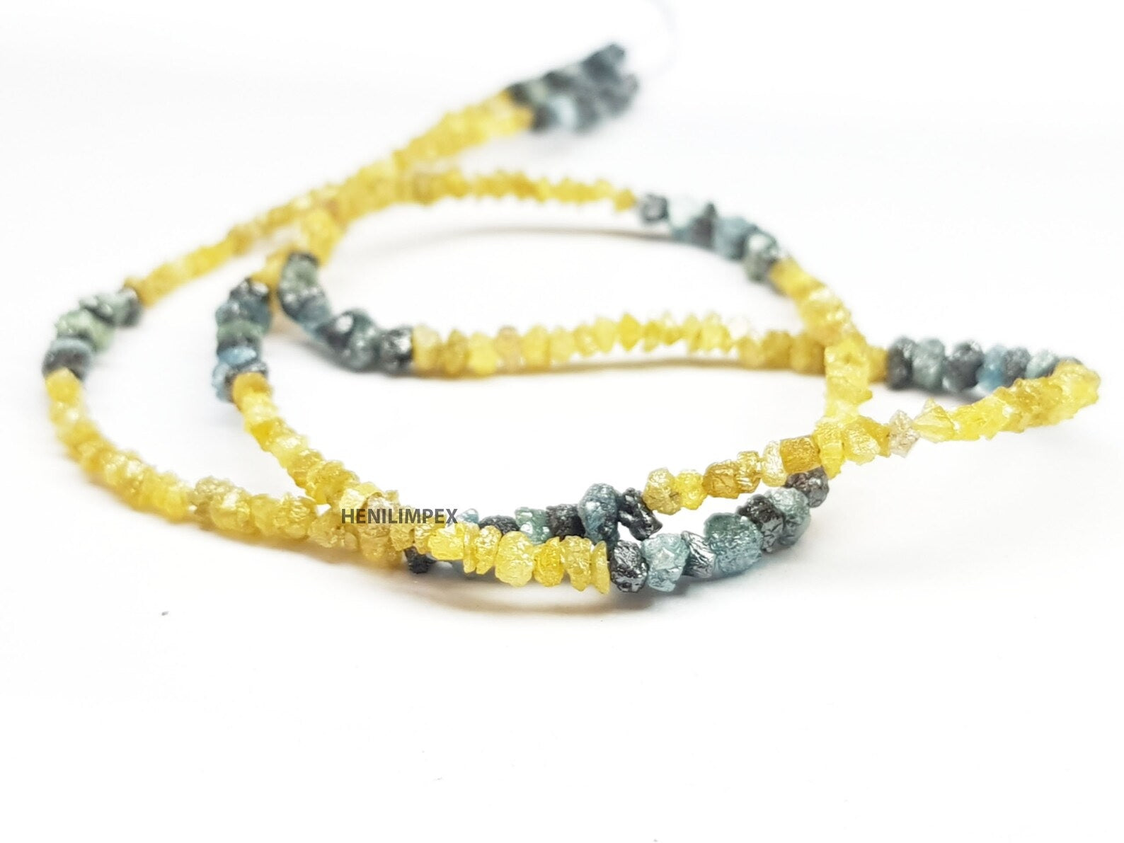25+ ct Natural Yellow Color Uncut Rough Loose Diamond Beads 16" Strand Necklace wt Silver Clasp, Wholesale Unique Multi Diamond Beads