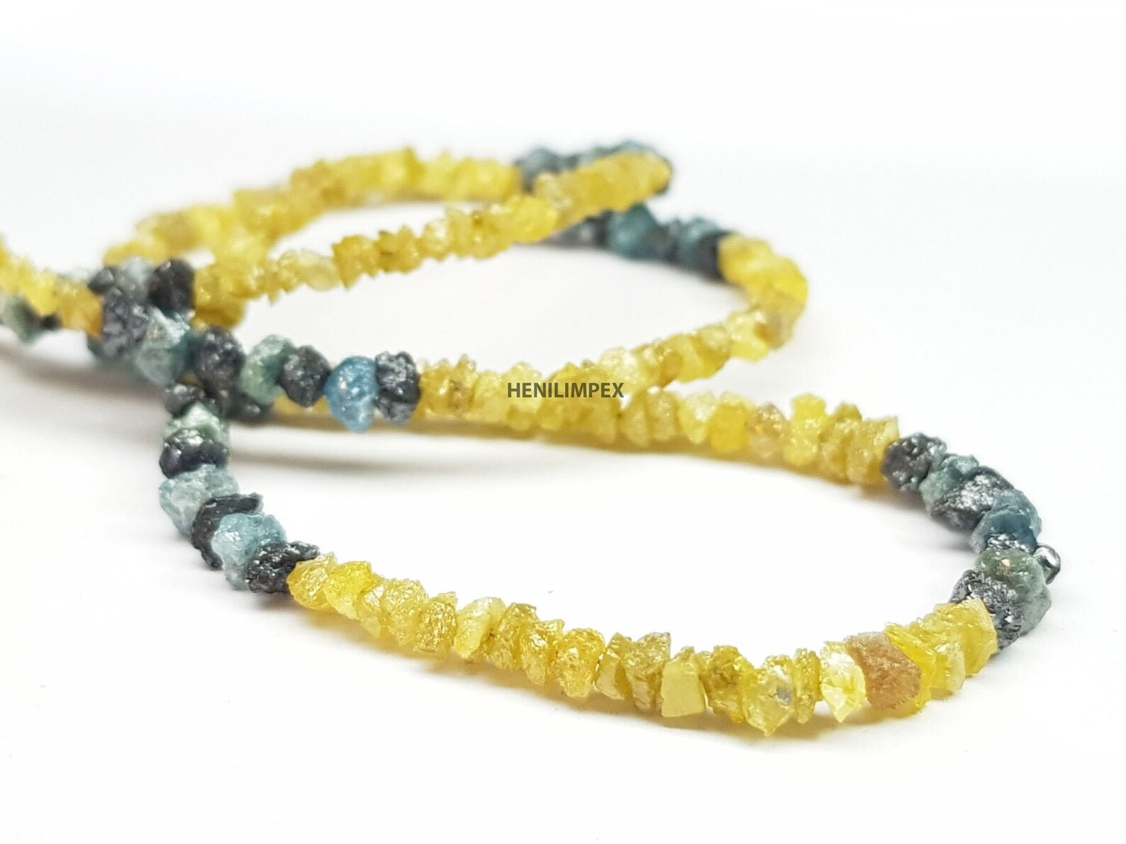 25+ ct Natural Yellow Color Uncut Rough Loose Diamond Beads 16" Strand Necklace wt Silver Clasp, Wholesale Unique Multi Diamond Beads
