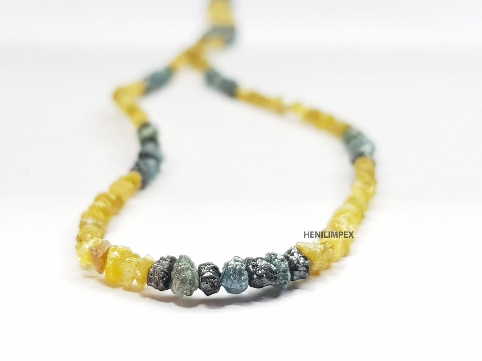 25+ ct Natural Yellow Color Uncut Rough Loose Diamond Beads 16" Strand Necklace wt Silver Clasp, Wholesale Unique Multi Diamond Beads