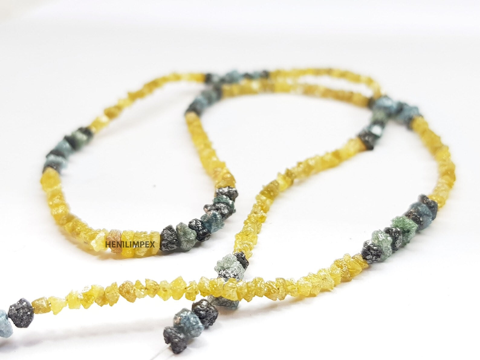 25+ ct Natural Yellow Color Uncut Rough Loose Diamond Beads 16" Strand Necklace wt Silver Clasp, Wholesale Unique Multi Diamond Beads