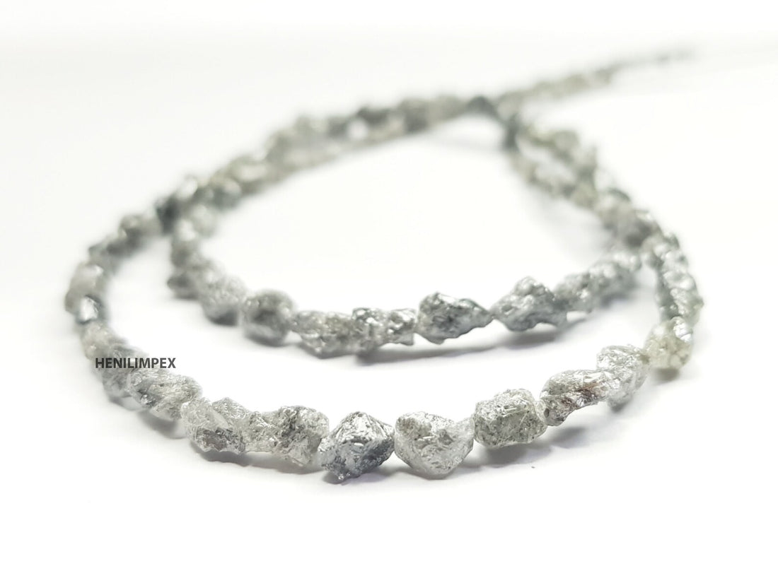 20.00 Ct Salt and Pepper Color Long Drilled Rough Loose Diamonds Beads 16" Strand Necklace .Silver Clasp