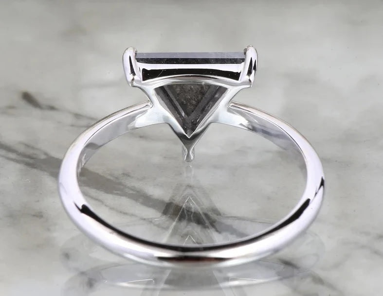 1.57 Ct Salt and Pepper Diamond Ring, 14K Gold Engagement Ring, Natural Triangle Gray Diamond Ring, Gift for Her