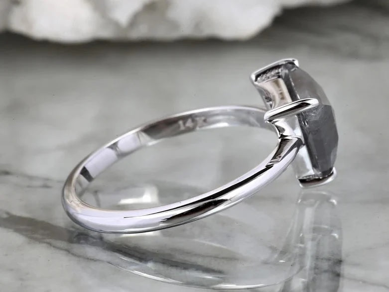 1.57 Ct Salt and Pepper Diamond Ring, 14K Gold Engagement Ring, Natural Triangle Gray Diamond Ring, Gift for Her