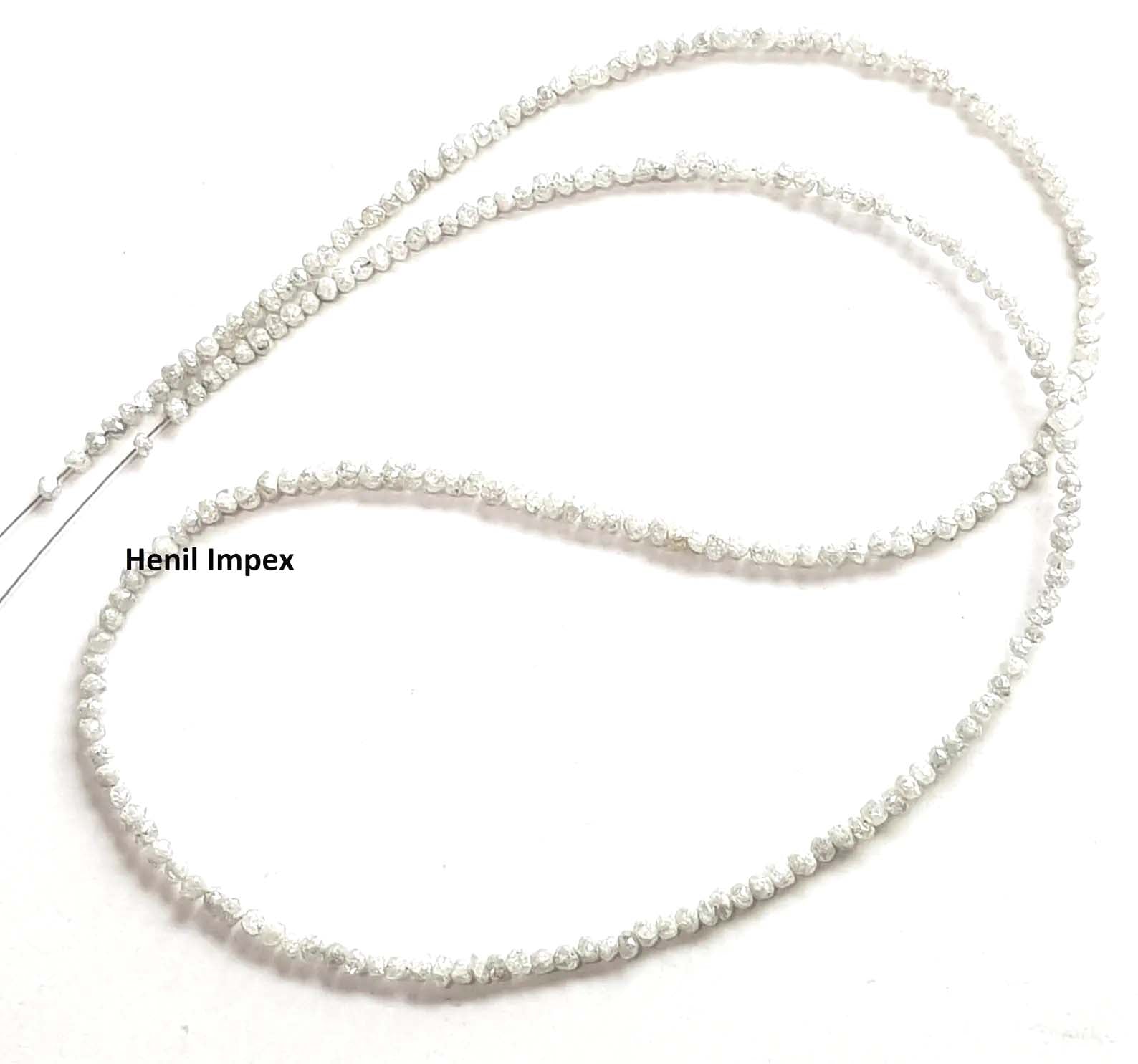 15 ct natural gray color round rough uncut loose diamond beads 16" strand necklace wt silver clasp