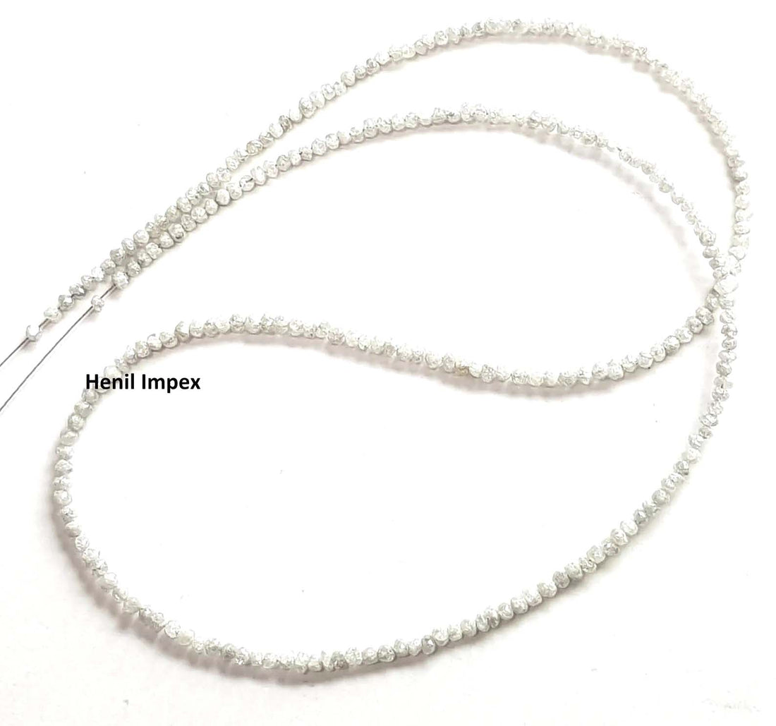 15 ct natural gray color round rough uncut loose diamond beads 16" strand necklace wt silver clasp
