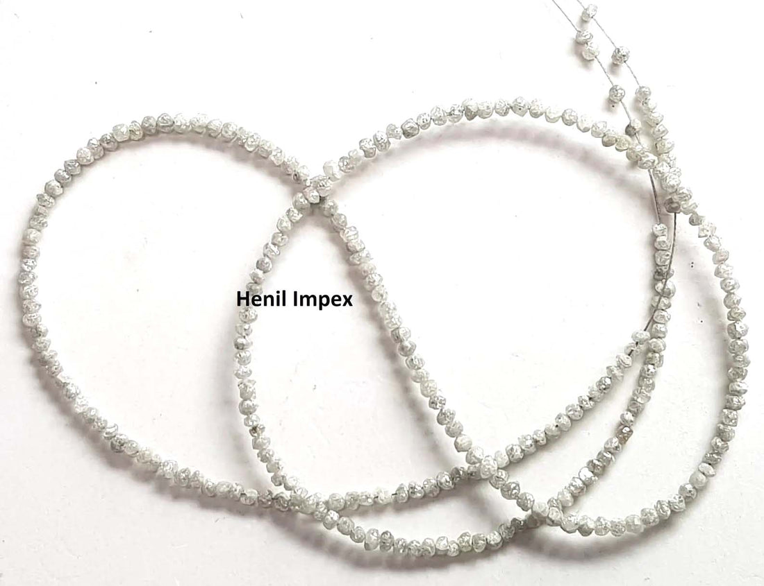 15 ct natural gray color round rough uncut loose diamond beads 16" strand necklace wt silver clasp