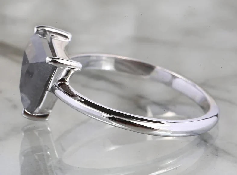 1.57 Ct Salt and Pepper Diamond Ring, 14K Gold Engagement Ring, Natural Triangle Gray Diamond Ring, Gift for Her