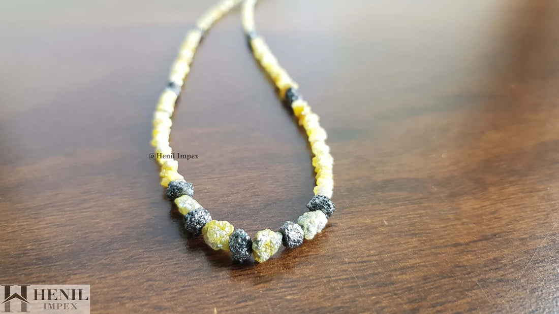 30.00 Ct Unique Yellow Rough Diamond, Earth Mined Raw Uncut Loose Diamond, 2.00-3.50 mm Size 16" Strand Chain Necklace, Conflict Free Rough Diamonds