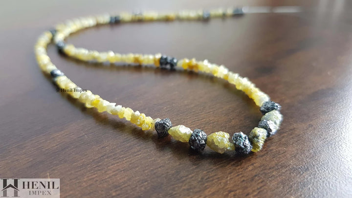 30.00 Ct Unique Yellow Rough Diamond, Earth Mined Raw Uncut Loose Diamond, 2.00-3.50 mm Size 16" Strand Chain Necklace, Conflict Free Rough Diamonds