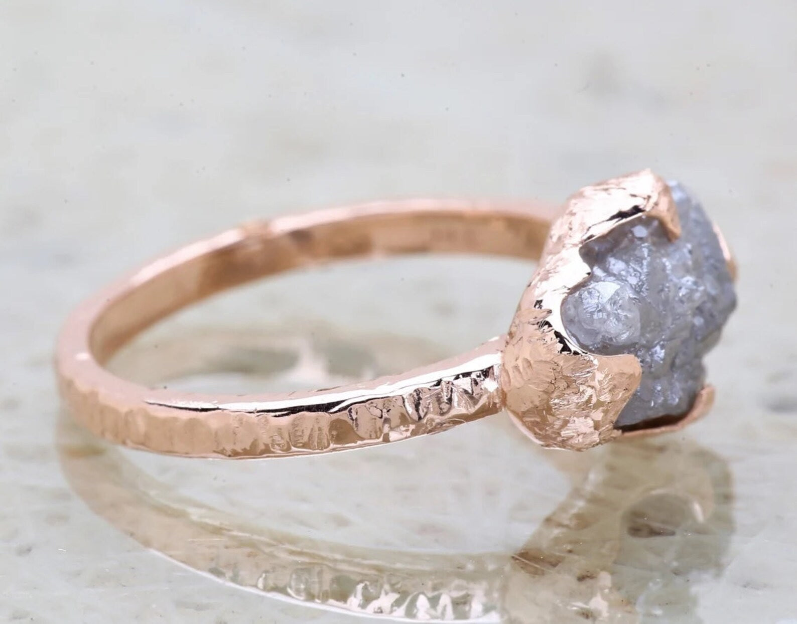 3.28 Ct Rough Diamond Ring 14K Gold Engagement Ring, Natural Gray Raw Diamond Ring, Christmas Gift for Her
