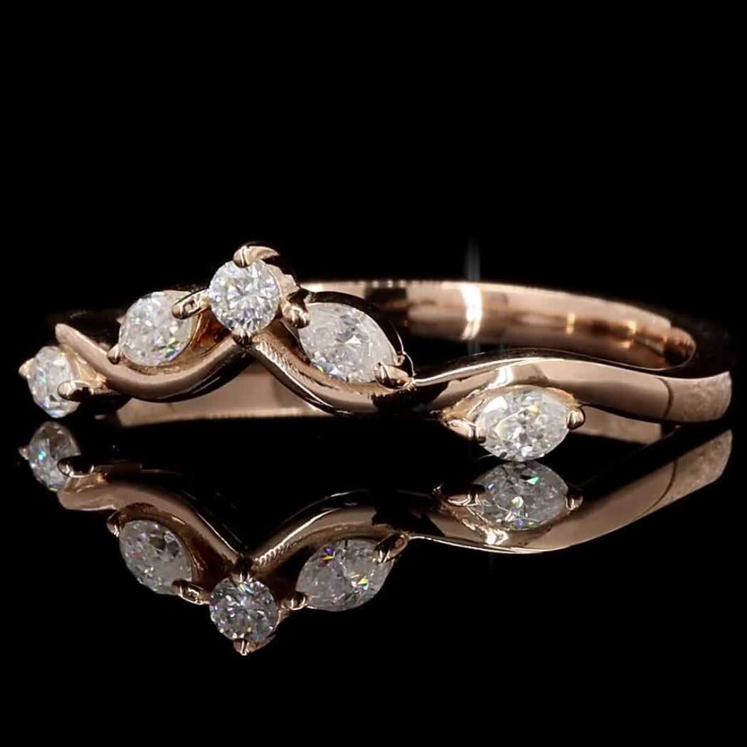 14k Gold White Diamond Cluster Band, Natural Round Diamond Band, Handmade Rose Gold Jewelry, Rare Marquise Engagement Ring, Gift for Her