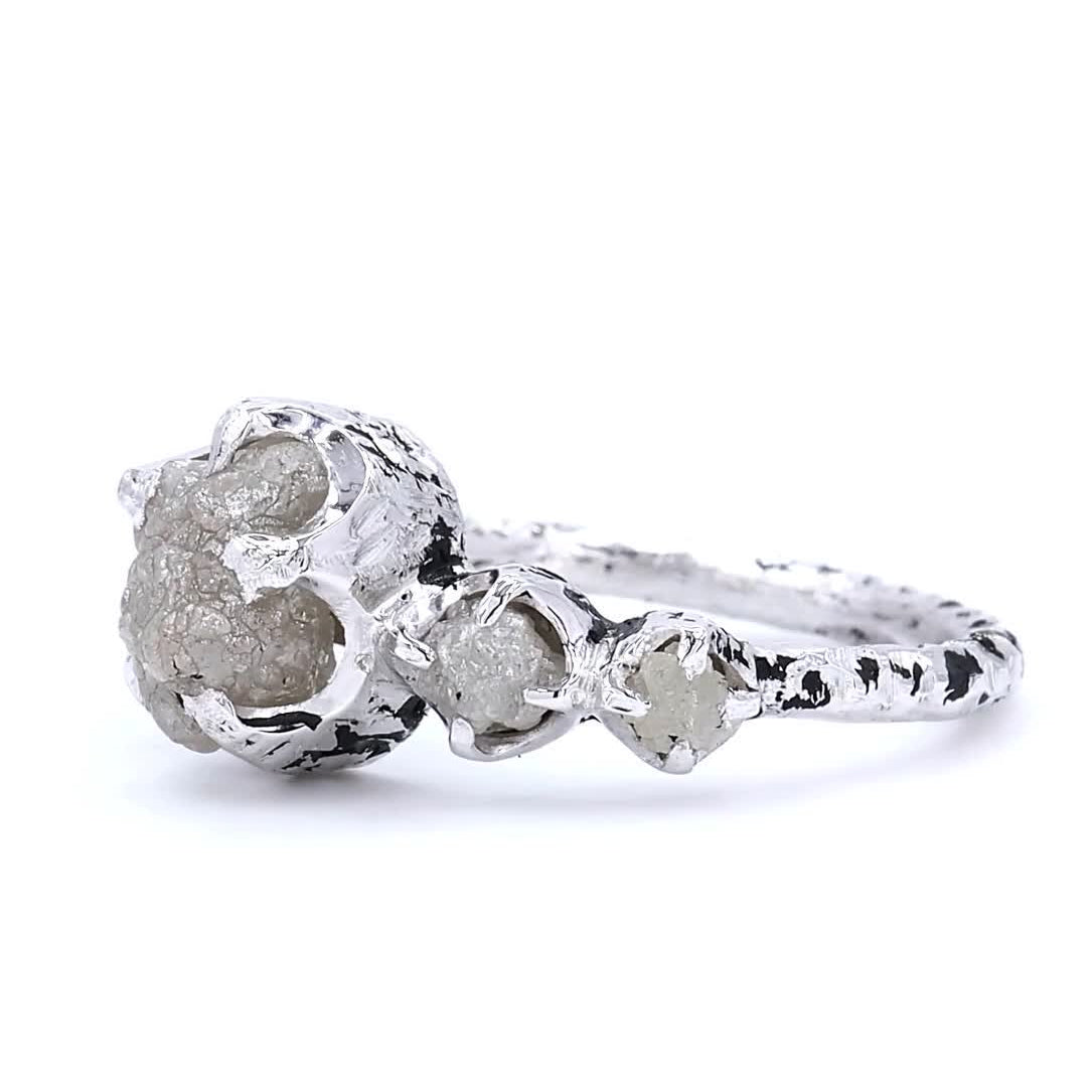 Raw Diamond Ring 14K Gold Engagement Ring, Natural Roundish Gray Rough Diamond Ring, Handmade Gift for Her