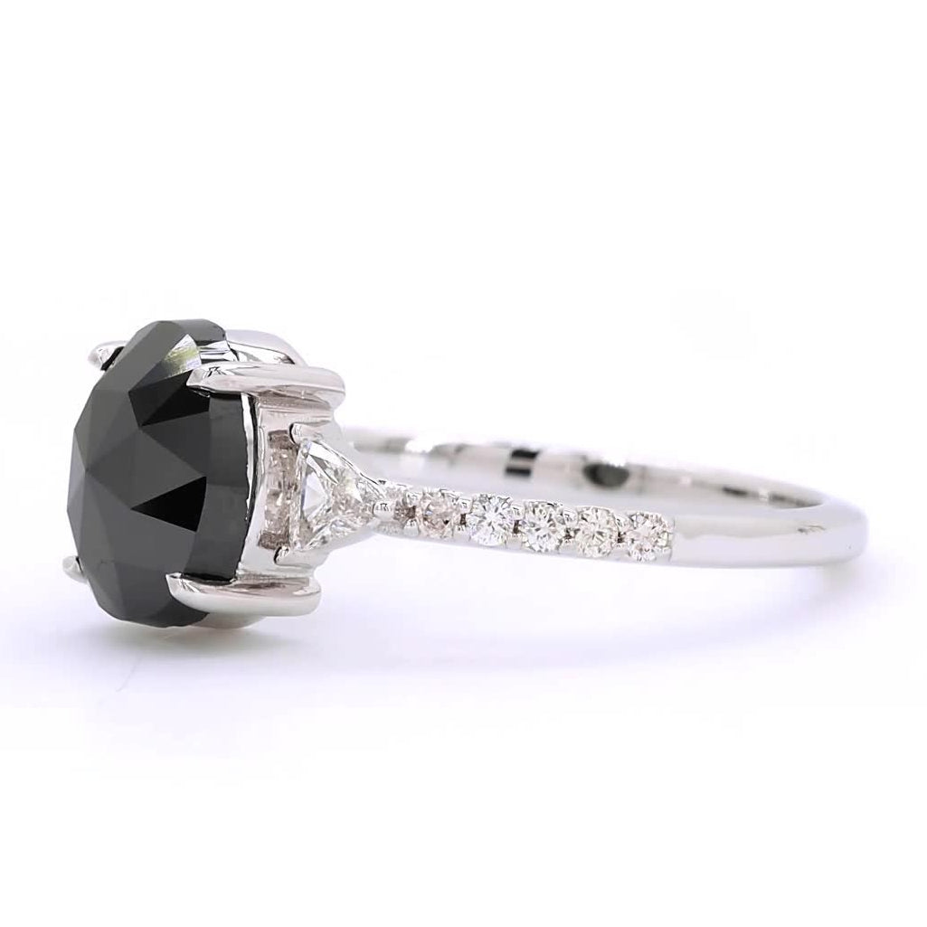 Black Diamond Ring, 14K Gold Engagement Ring, Natural Oval Triangle Diamond Ring, Gift for Her