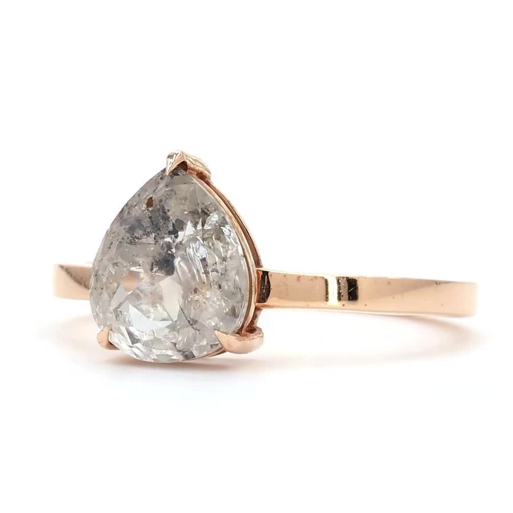 2.43 Ct Salt and Pepper Diamond Ring, 14k Gold Pear Engagement Ring, Natural Gray Diamond Ring, Gift for Her