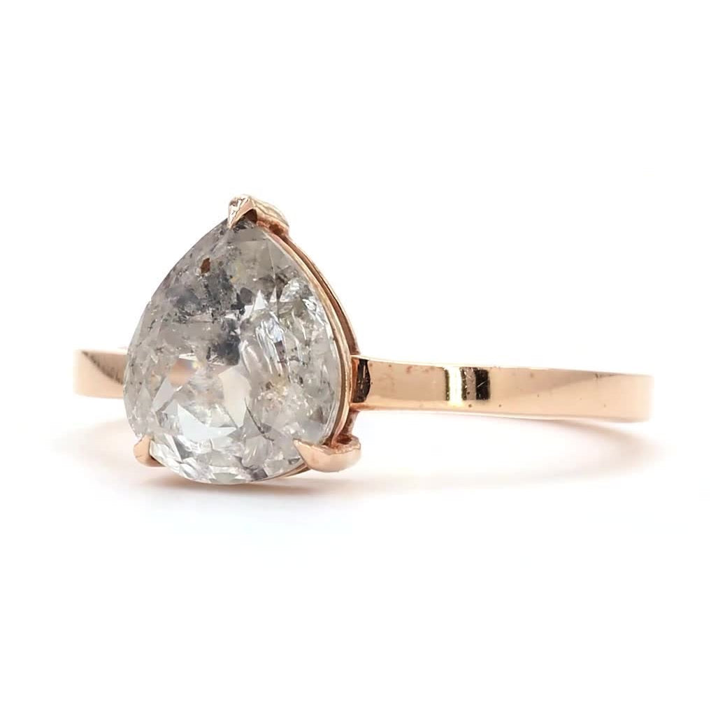 2.43 Ct Salt and Pepper Diamond Ring, 14k Gold Pear Engagement Ring, Natural Gray Diamond Ring, Gift for Her