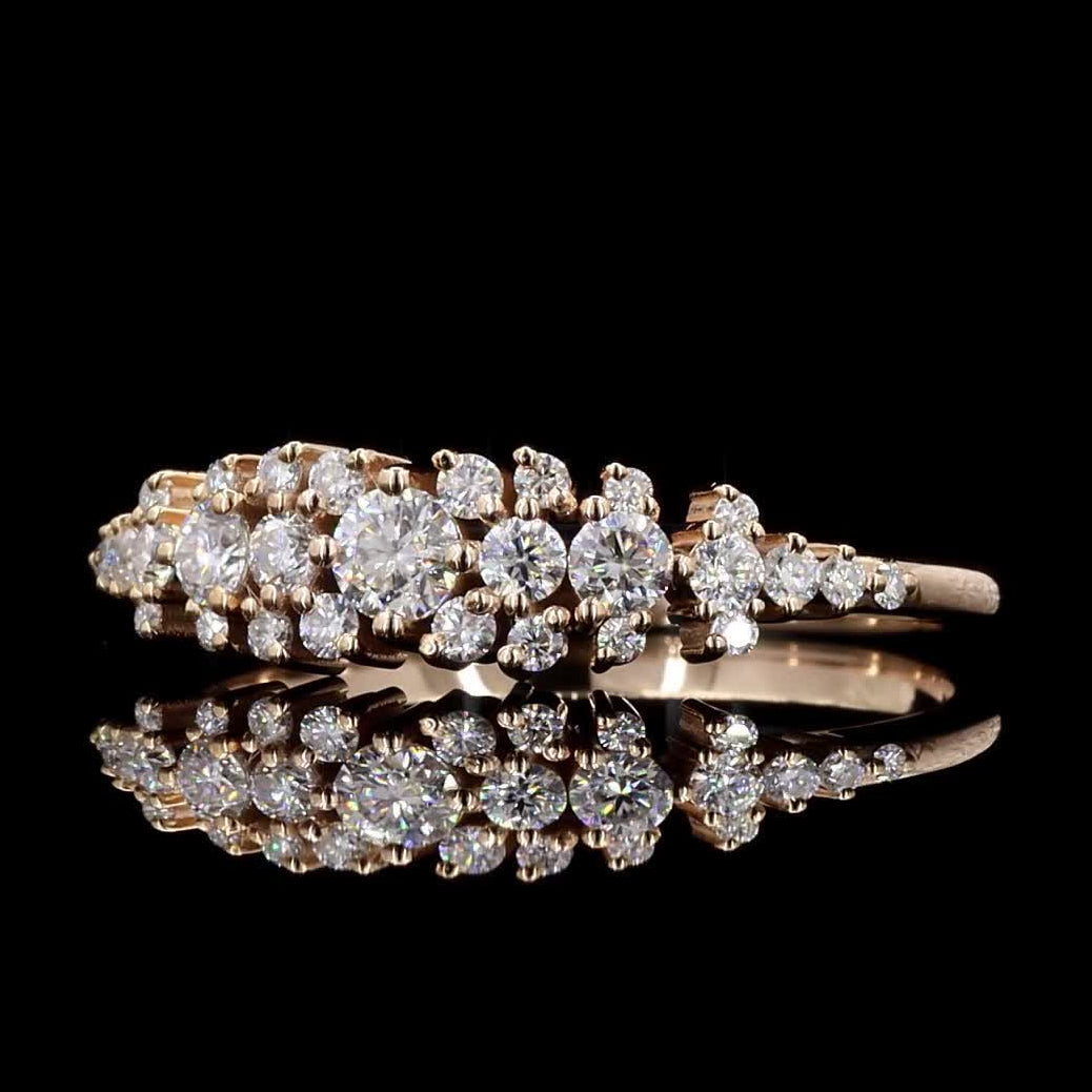 White Diamond Ring, 0.50 Ct 14k Gold Natural Round Diamond Dainty Ring, Unique Handmade Vintage Gold Jewelry, Cluster Ring, Gift for Her