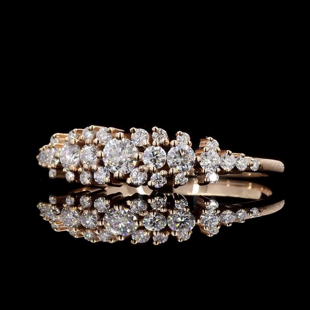 White Diamond Ring, 0.50 Ct 14k Gold Natural Round Diamond Dainty Ring, Unique Handmade Vintage Gold Jewelry, Cluster Ring, Gift for Her