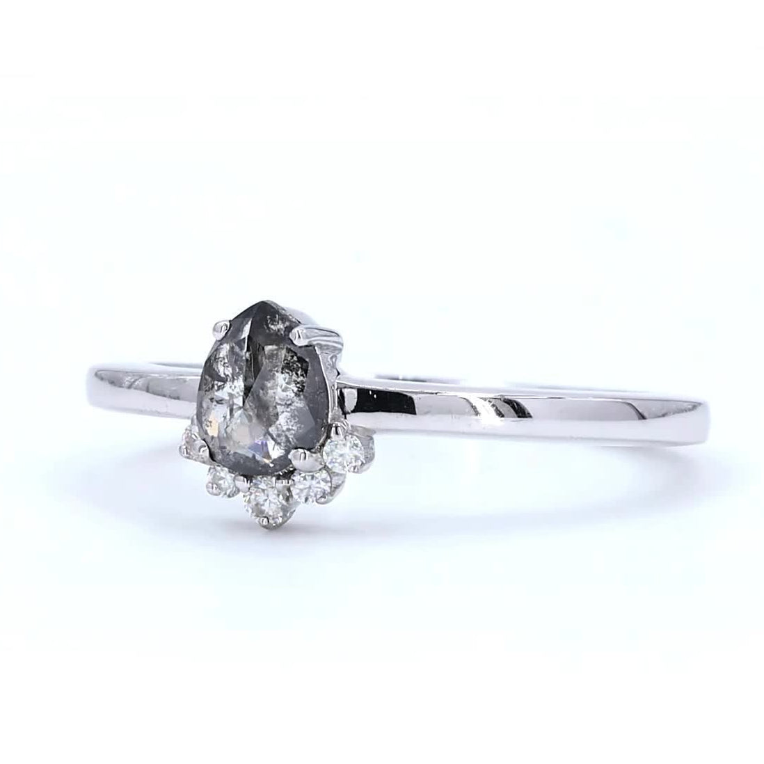 Salt and Pepper Diamond Ring, 14K Gold Engagement Ring, Natural Pear Gray Diamond Wedding Ring, Gift for Women