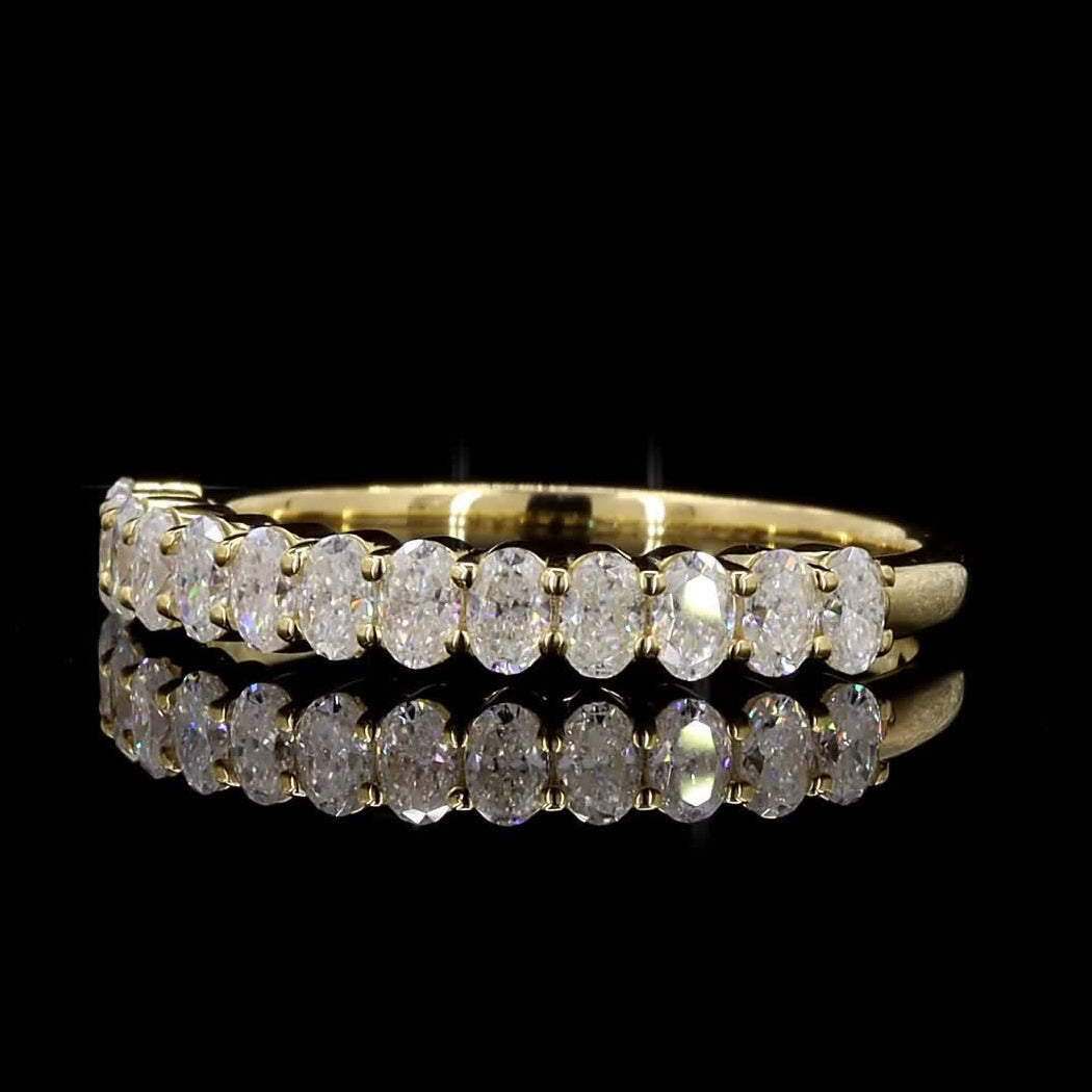 White Diamond Band, Natural Oval Diamond 14k Gold Engagement Ring, Gift for Her