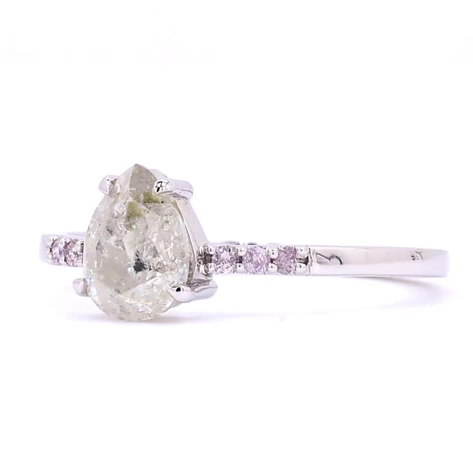 Salt and Pepper Diamond Ring, 14K Gold Engagement Ring, Natural Pear Gray Diamond Ring, Valentine Gift for Her