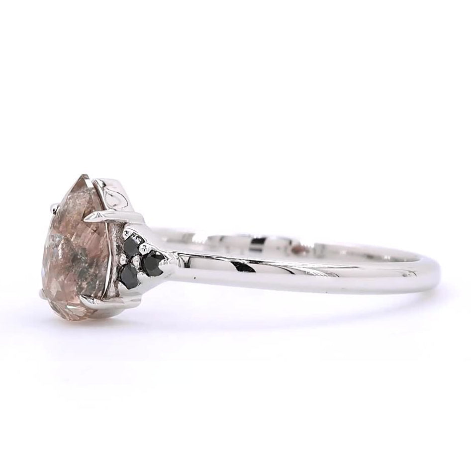 Salt and Pepper Diamond Ring, 14K Gold Engagement Ring, Natural Pear Brown Diamond Wedding Ring