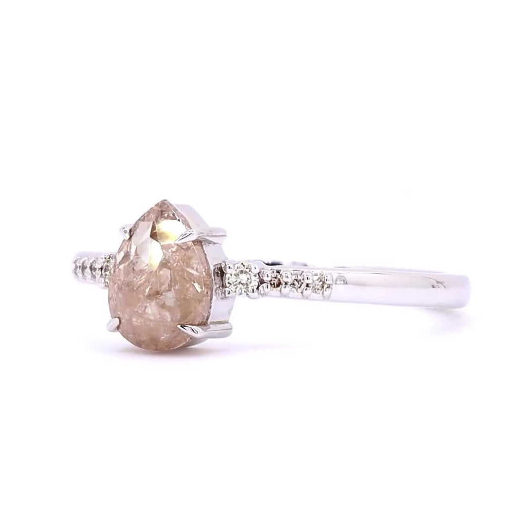 Salt and Pepper Diamond Ring, 14K Gold Engagement Ring, Natural Pear Brown Diamond Ring, Valentine Gift for Her
