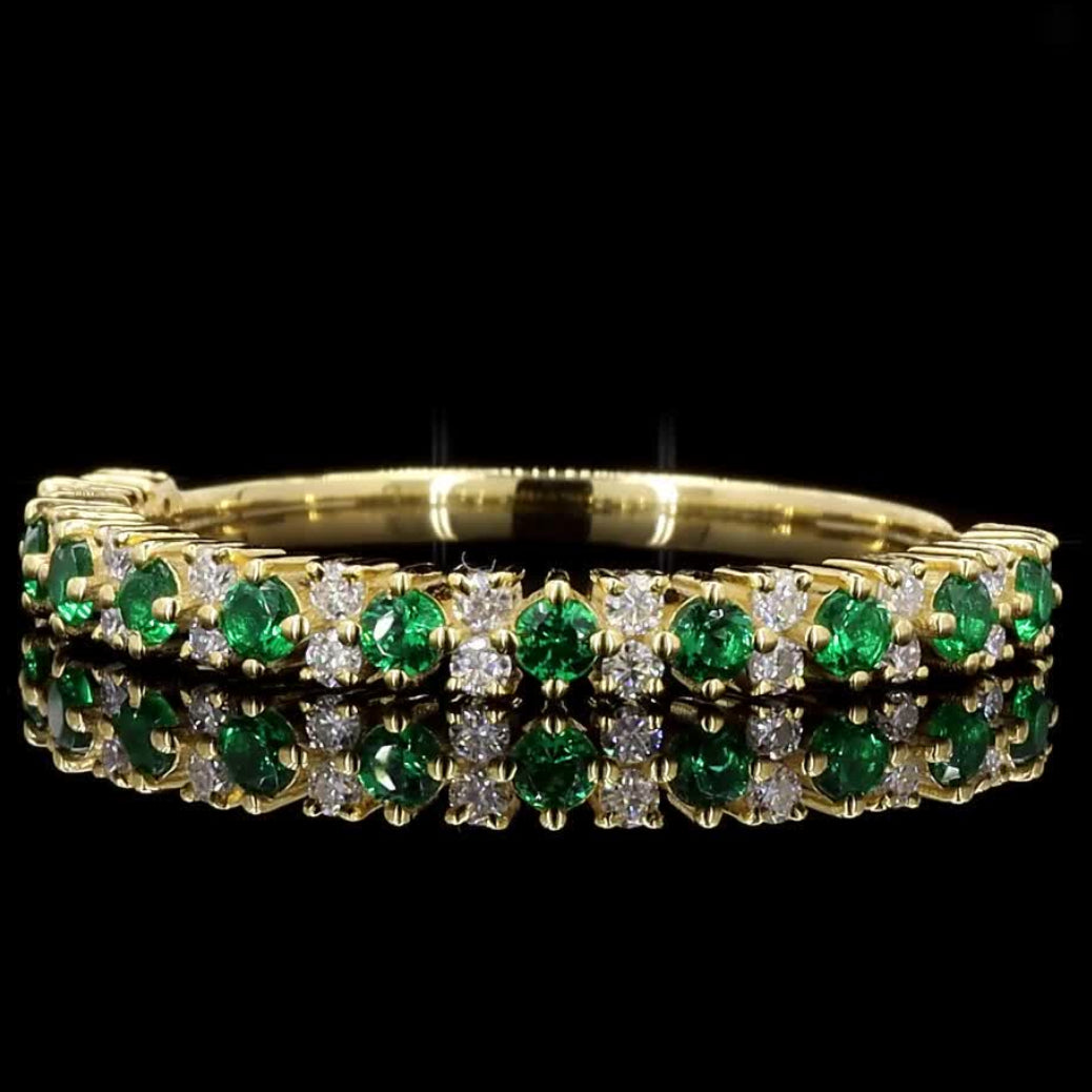 14k Gold Natural Green White Round Diamond Ring, Raw Diamond Dainty Ring, Vintage Gold Jewelry Eternity Cluster Ring, Gift for Her