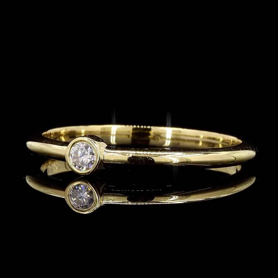 White Diamond Band, Natural Round Diamond 14k Gold Bezel Engagement Ring, Gift for Her