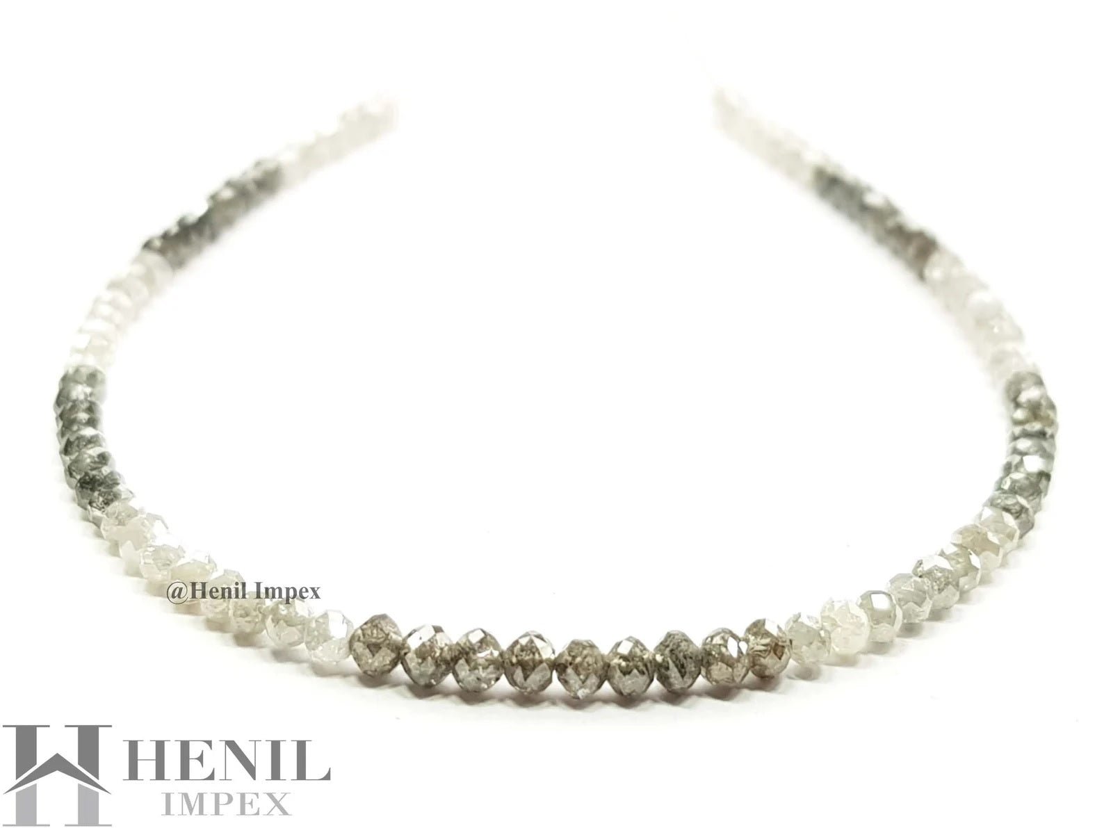 15.00 Ct Natural White Brown Color Round Polished Loose Diamond Beads 16" Strand Necklace wt Silver Clasp