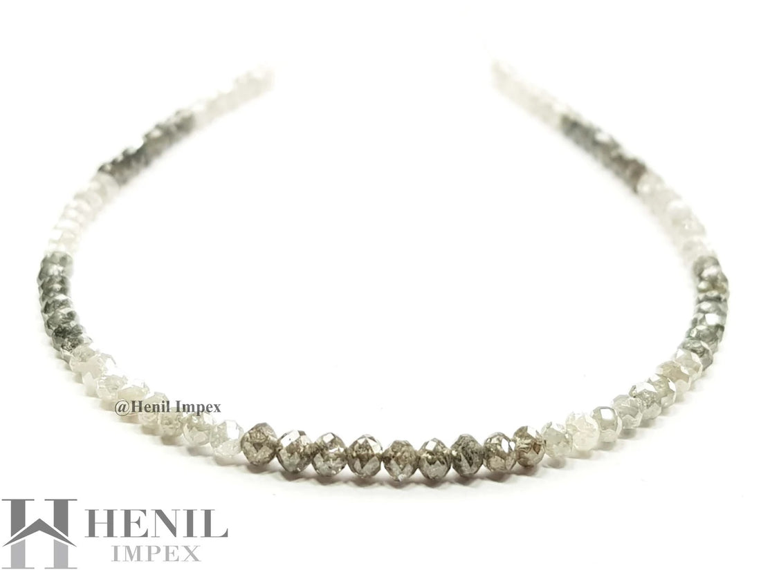 15.00 Ct Natural White Brown Color Round Polished Loose Diamond Beads 16" Strand Necklace wt Silver Clasp