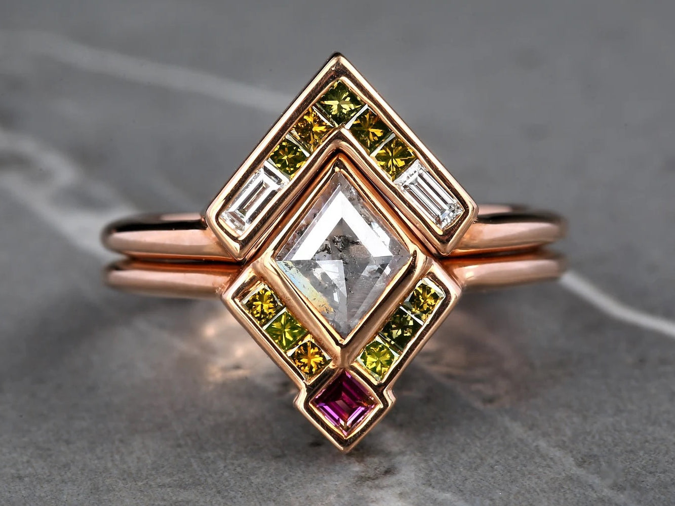 Pink Princess Diamond Ring, 14K Gold Engagement Ring, Natural Green Diamond Ring, Gift for Her
