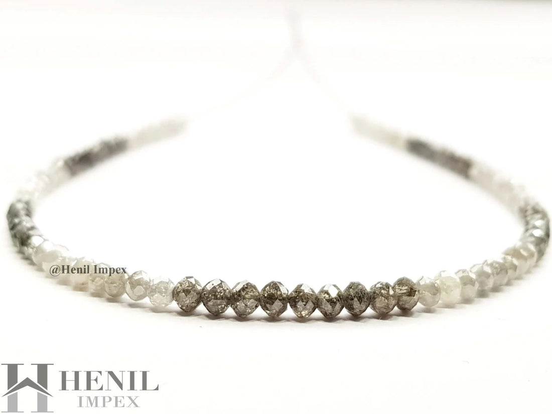 15.00 Ct Natural White Brown Color Round Polished Loose Diamond Beads 16" Strand Necklace wt Silver Clasp