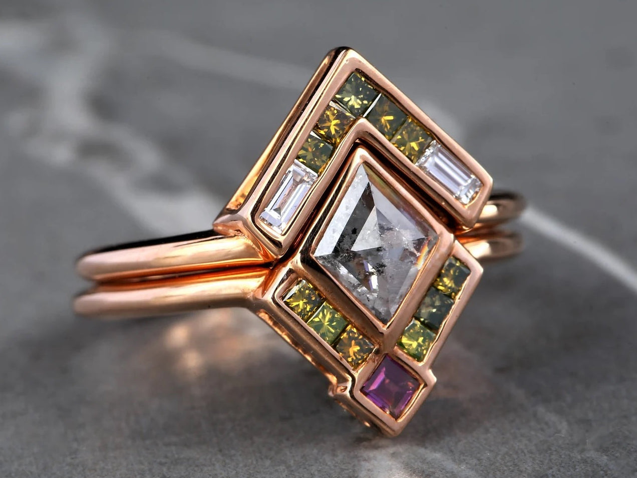 Pink Princess Diamond Ring, 14K Gold Engagement Ring, Natural Green Diamond Ring, Gift for Her