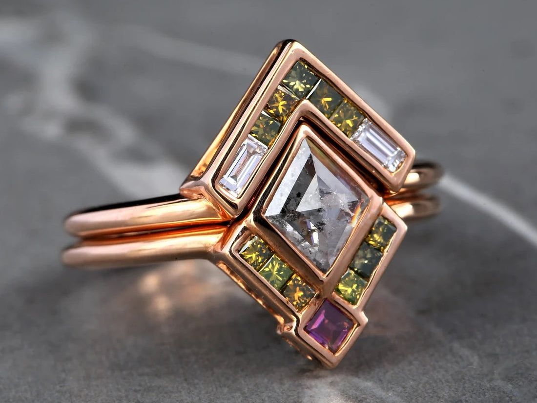 Pink Princess Diamond Ring, 14K Gold Engagement Ring, Natural Green Diamond Ring, Gift for Her