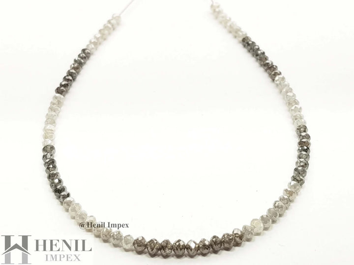15.00 Ct Natural White Brown Color Round Polished Loose Diamond Beads 16" Strand Necklace wt Silver Clasp