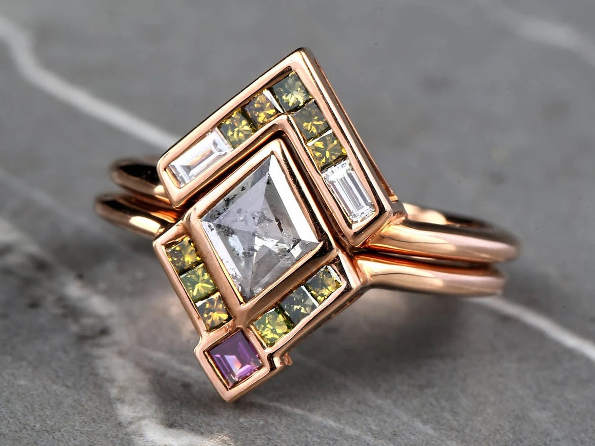 Pink Princess Diamond Ring, 14K Gold Engagement Ring, Natural Green Diamond Ring, Gift for Her