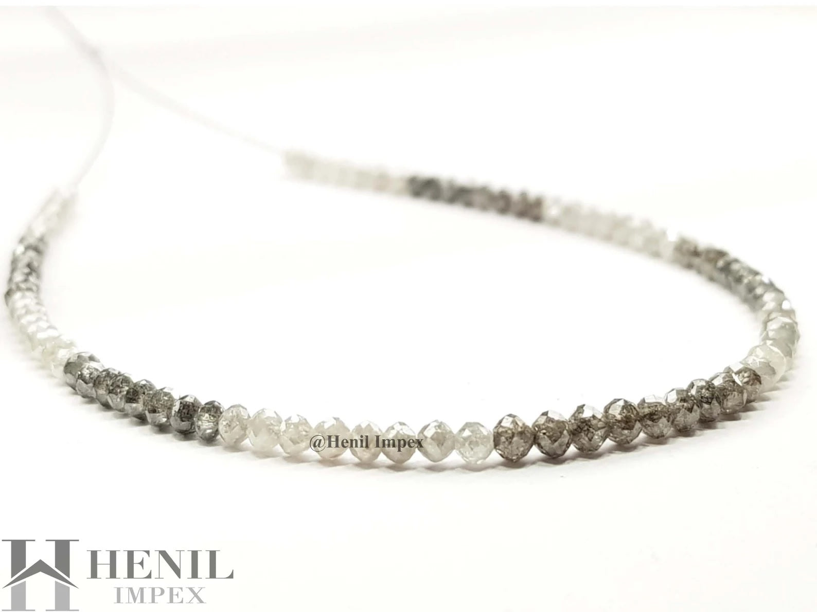 15.00 Ct Natural White Brown Color Round Polished Loose Diamond Beads 16" Strand Necklace wt Silver Clasp
