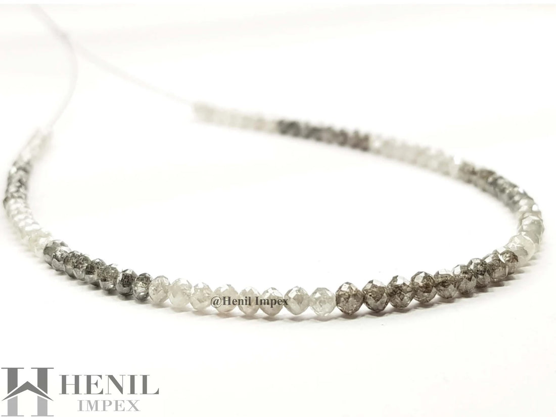 15.00 Ct Natural White Brown Color Round Polished Loose Diamond Beads 16" Strand Necklace wt Silver Clasp